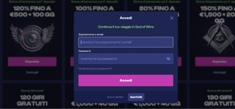 God of Wins Login